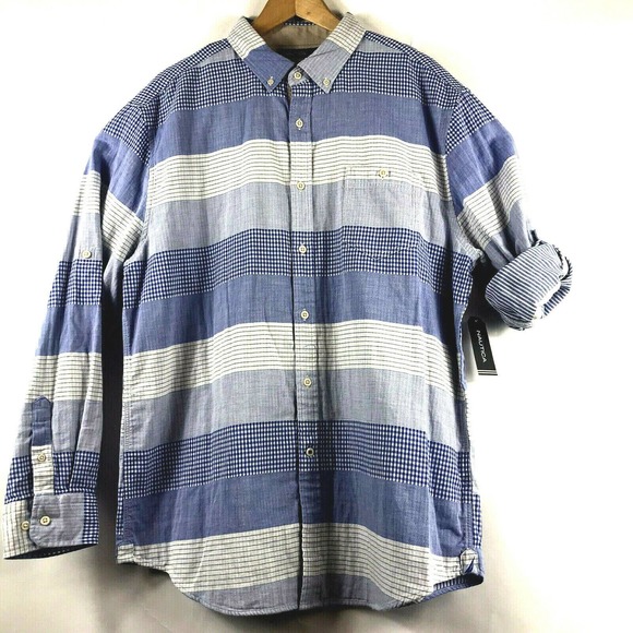 Nautica Other - Nautica Mens XL Metropolis Slim Fit Button Down Patchwork-look Shirt French Blue